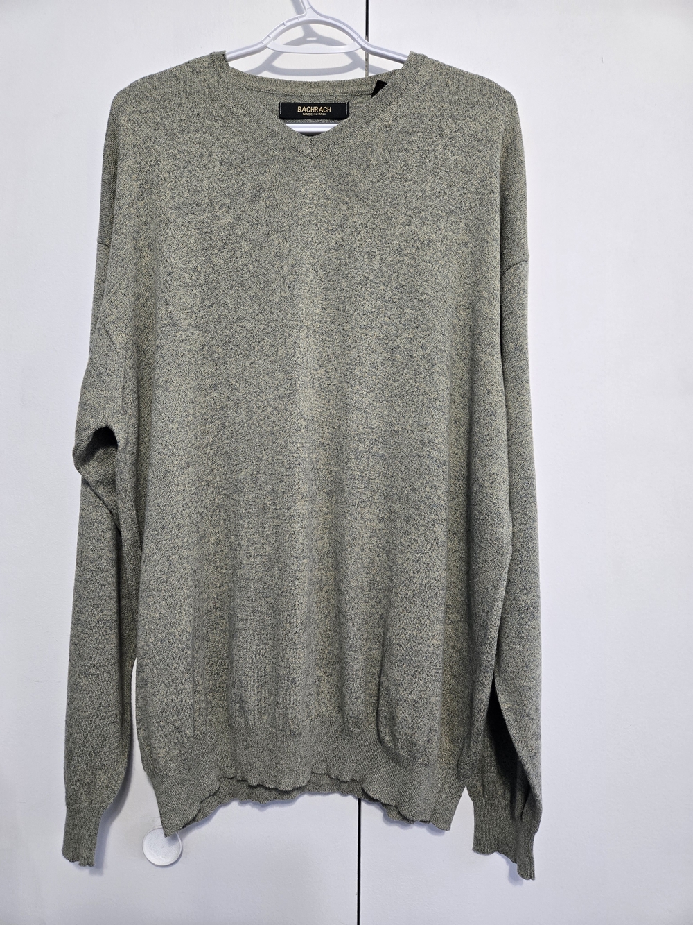 Bachrach Italy V-Neck Knit Sweater XL Green Marled Cotton Blend